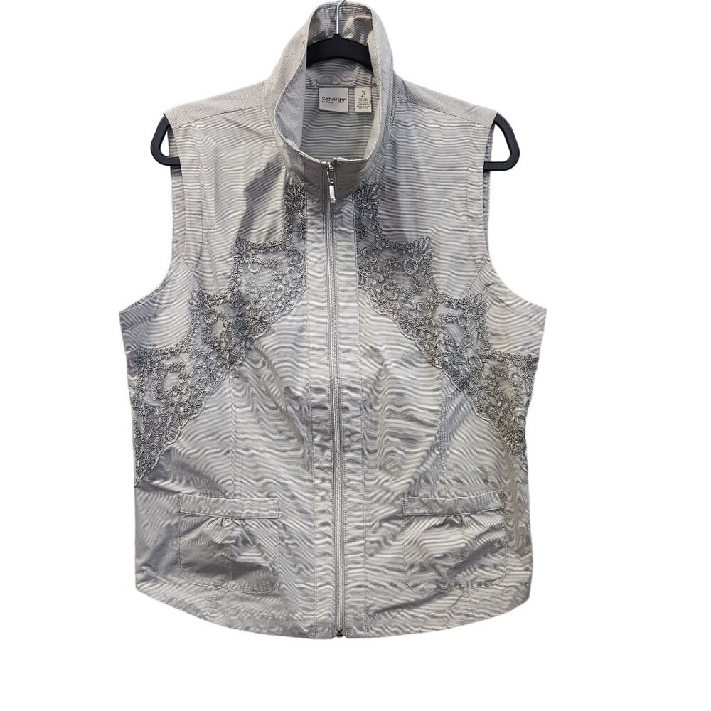 Zenergy By Chico's Women's 2 Gray Full Zip Vest New 2205
